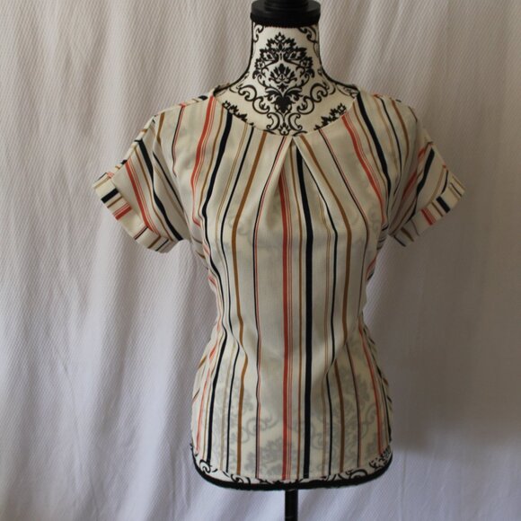 Monteau Blouse Striped Tie Back Classic Size Small Pre-Loved Good Condition - Picture 3 of 14